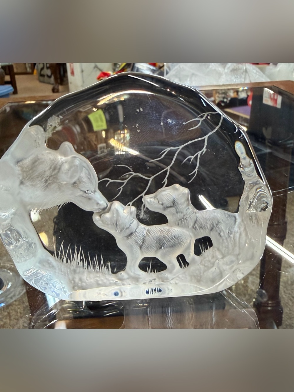 Signed Dartington England Crystal Mother Fox And Two Kids